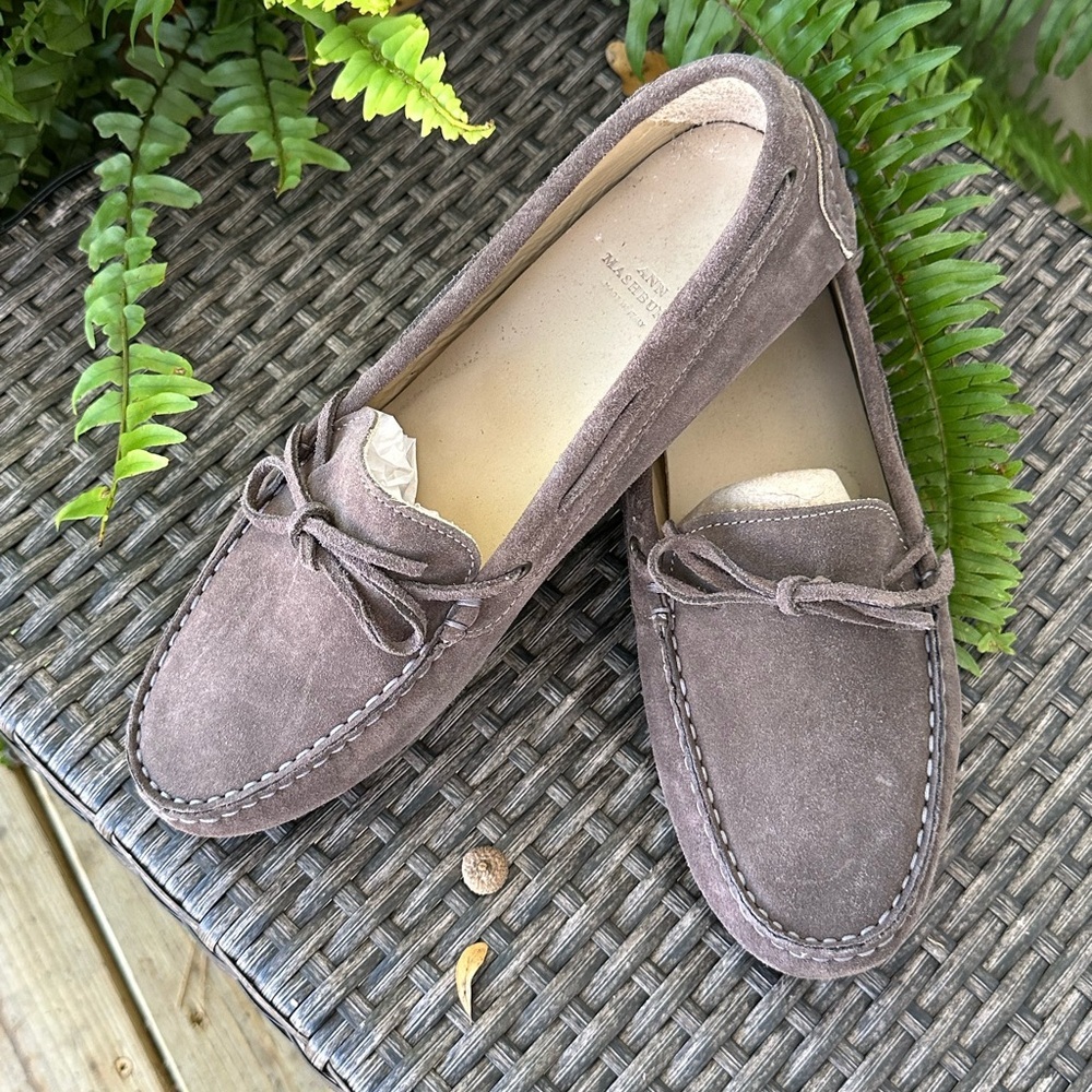 ANN MASHBURN Taupe Suede Loafers - Picture 2 of 5